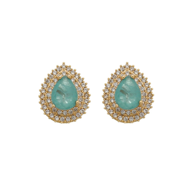 Brinco de Gota com Pedra Verde - Banho Ouro