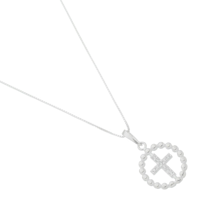 Corrente Veneziana c/ Pingente Cruz Pontilhada Cravejada com Zircônia - Prata 925