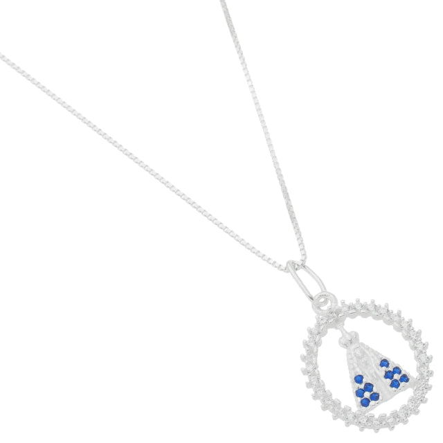 Colar Veneziana c/ Pingente Nossa Senhora Cravejado - Prata 925
