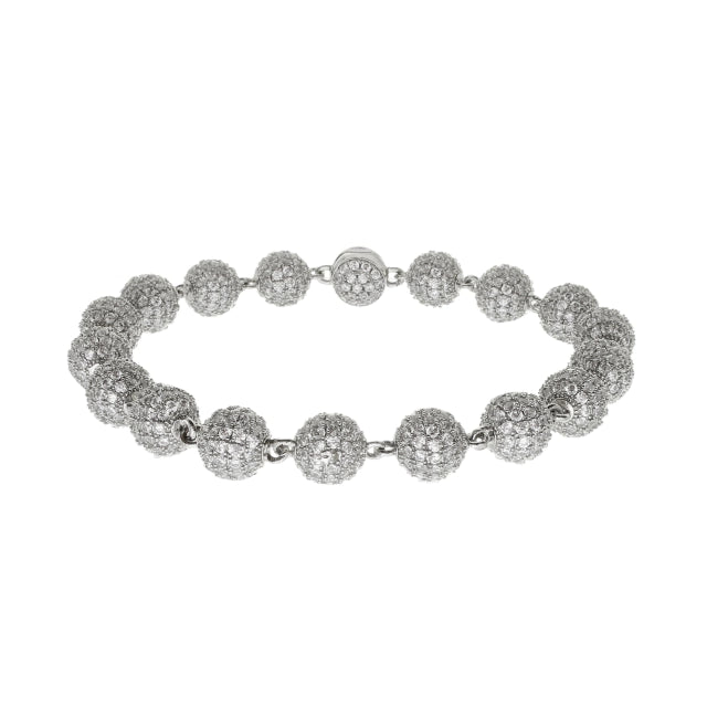 Pulseira Pérola Toda Cravejada com Pedras Brancas - Banho Prata