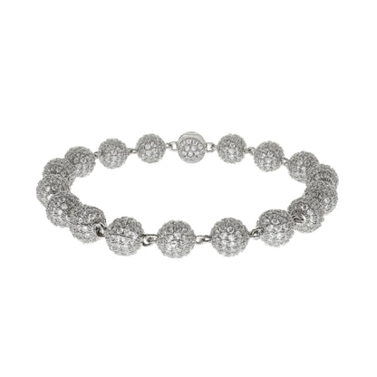 Pulseira Pérola Toda Cravejada com Pedras Brancas - Banho Prata