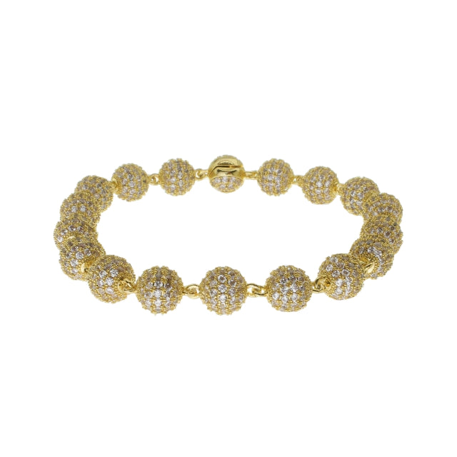 Pulseira Pérola Toda Cravejada com Pedras Brancas - Banho Ouro