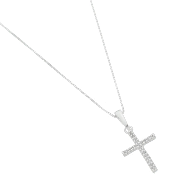 Colar Veneziana c/ Pingente Cruz Cravejada - Prata 925