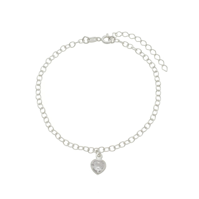 Pulseira Elo Português com Pingente de Coração - Prata 925