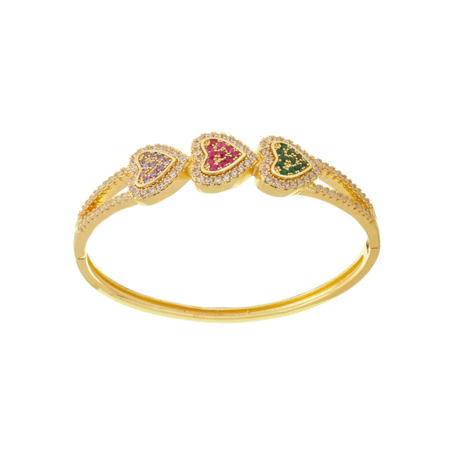 Bracelete 3 Corações Cravejados