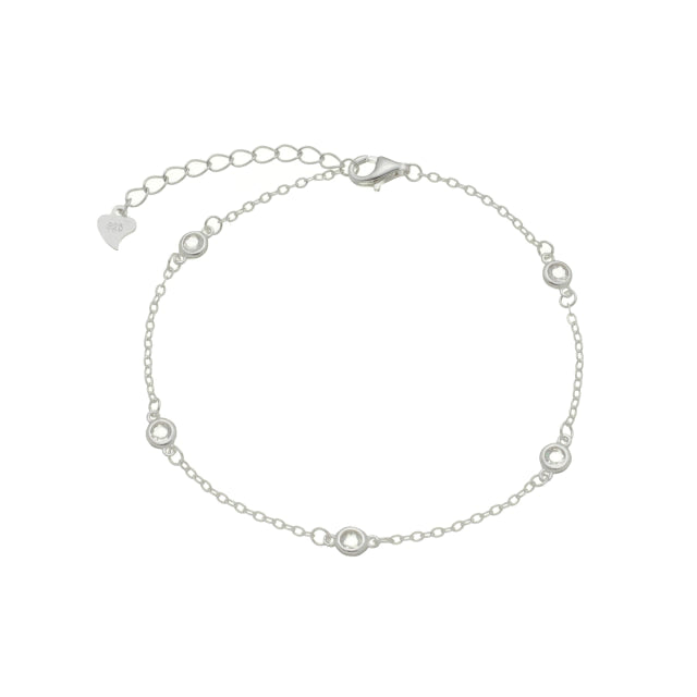 Pulseira Elo Cadeado com Pedras Brancas - Prata 925
