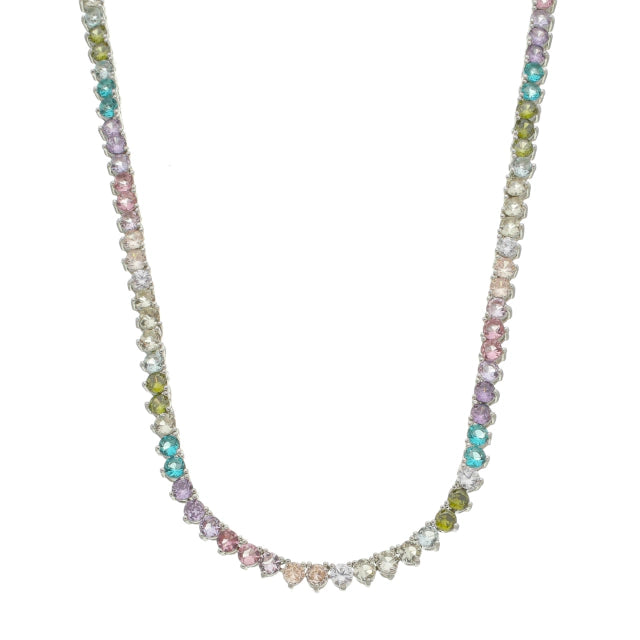 Colar Riviera Cravejado com Zircônias Coloridas - Banho Prata