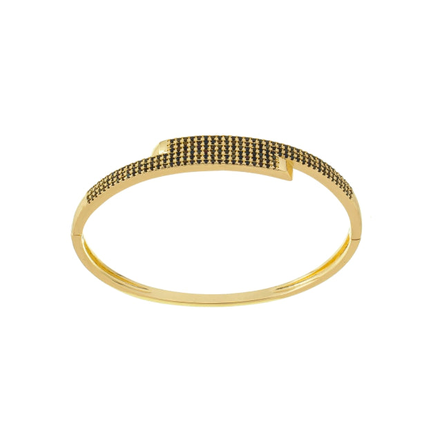 Bracelete Quadrado Cravejado Pedras Pretas