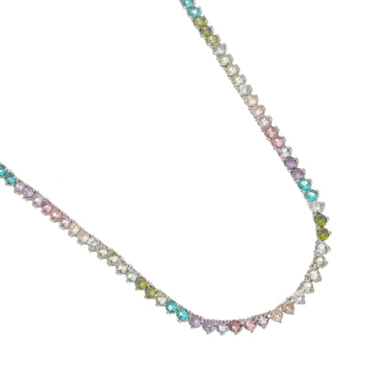 Colar Riviera Cravejado com Zircônias Coloridas - Banho Prata