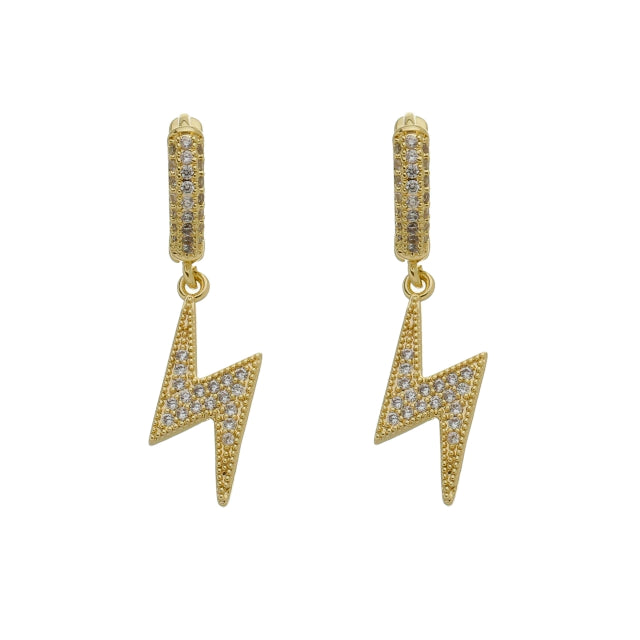 Brinco Argola Cravejada com Pingente de Raio Cravejado - Banho Ouro