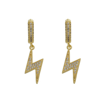 Brinco Argola Cravejada com Pingente de Raio Cravejado - Banho Ouro