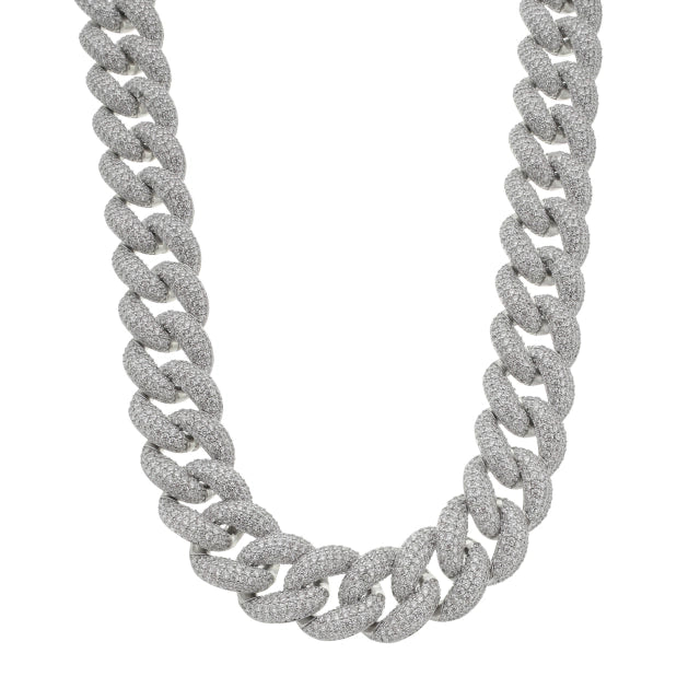 Corrente Cuban 20mm Cravejada com Pedras Brancas - Banho Prata