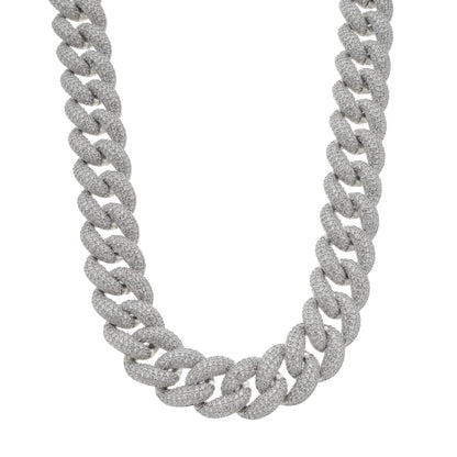 Corrente Cuban 20mm Cravejada com Pedras Brancas - Banho Prata