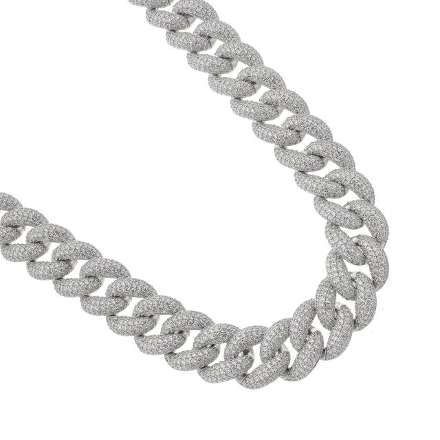 Corrente Cuban 20mm Cravejada com Pedras Brancas - Banho Prata