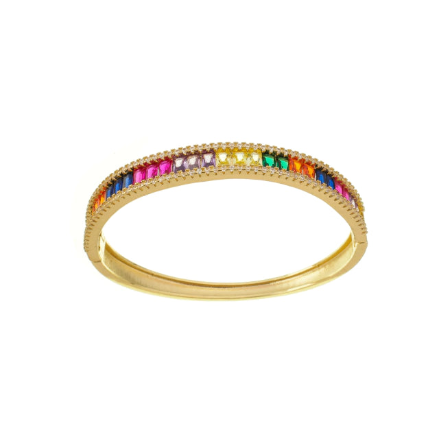Bracelete Quadrado Pedras Coloridas Cravejado
