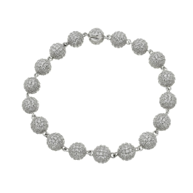 Pulseira Pérola Toda Cravejada com Pedras Brancas - Banho Prata