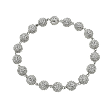 Pulseira Pérola Toda Cravejada com Pedras Brancas - Banho Prata