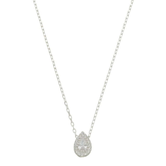 Colar Elo Cadeado com Pingente de Gota Cravejado - Prata 925