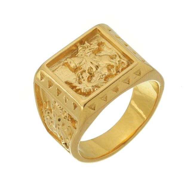 Anel São Jorge Dragão - Banho Ouro