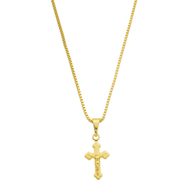 Corrente Veneziana + Pingente Crucifixo - Banho Ouro
