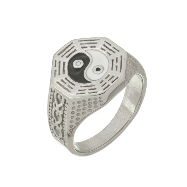 Anel Yin Yang Detalhado - Banho Prata