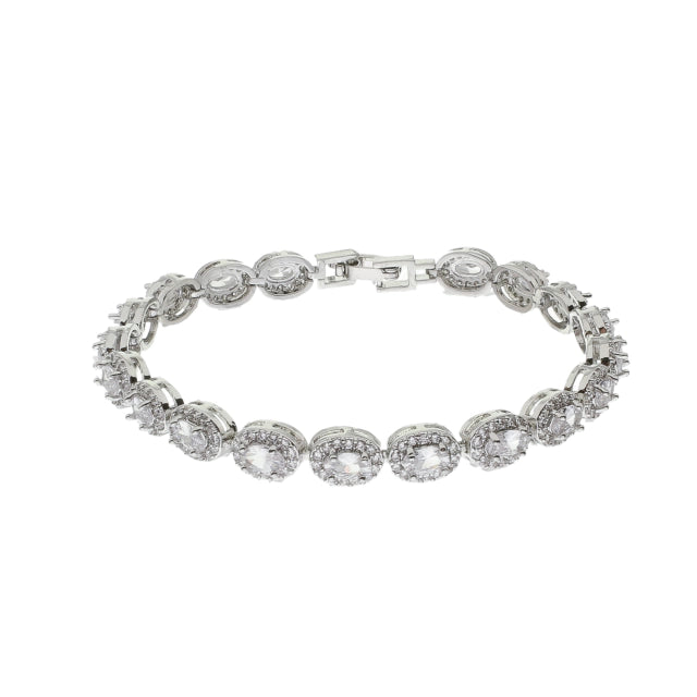 Pulseira Riviera com Pedras de Zircônia Ovais - Banho Prata 925