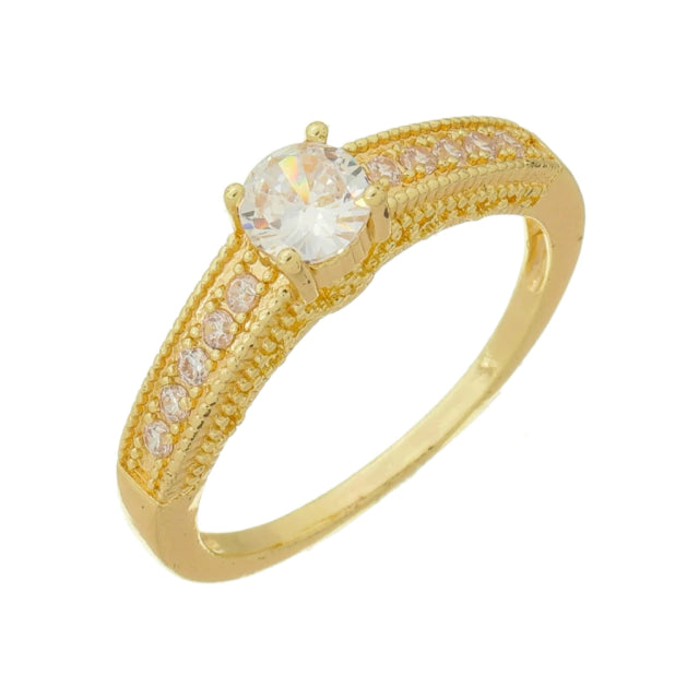 Anel Solitário Cravejado - Banho Ouro