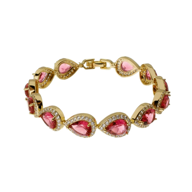 Pulseira Gota com Cristais Vermelhos - Banho Ouro