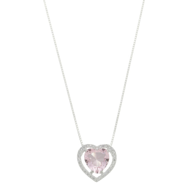 Colar Veneziana + Pingente de Coração Rosa - Prata 925