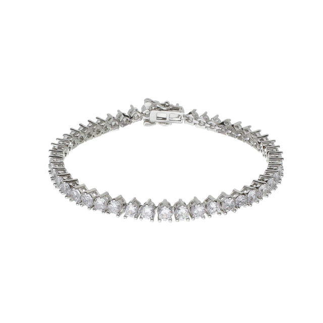 Pulseira Riviera Cravejada com Zircônia Fecho Gaveta Trava Dupla - Banho Prata