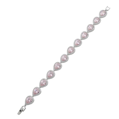 Pulseira Gota com Pedras Rosa - Banho Prata