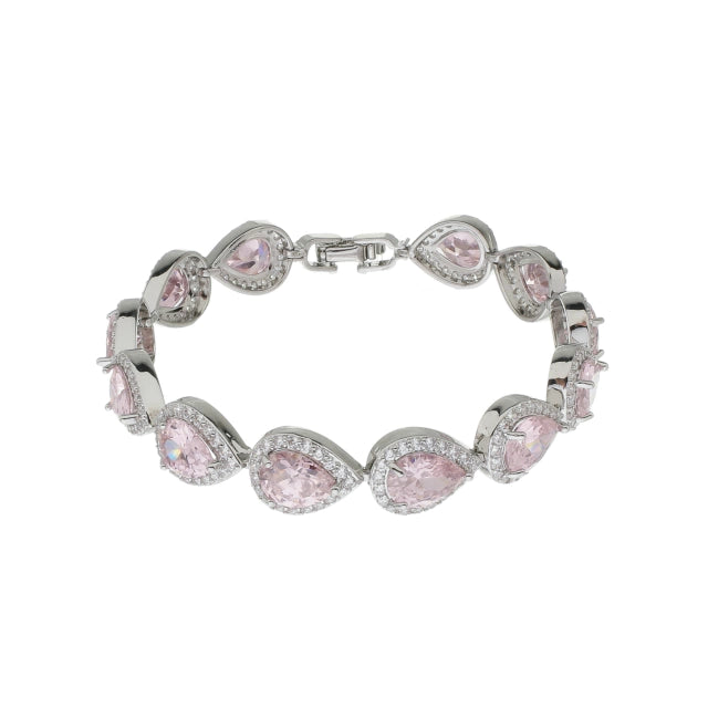 Pulseira Gota com Pedras Rosa - Banho Prata
