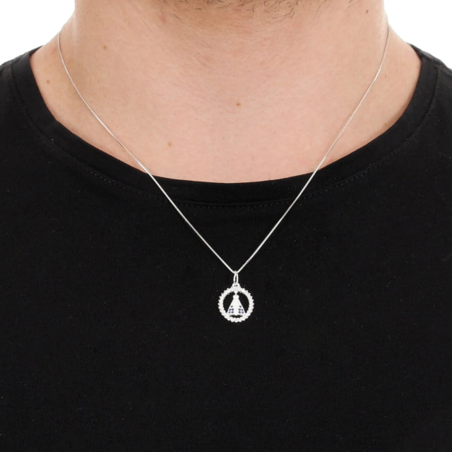 Colar Veneziana c/ Pingente Nossa Senhora Cravejado - Prata 925