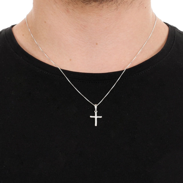 Colar Veneziana c/ Pingente Cruz Cravejada - Prata 925