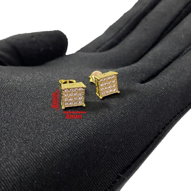 Brinco Quadrado Cravejado - Banho Ouro