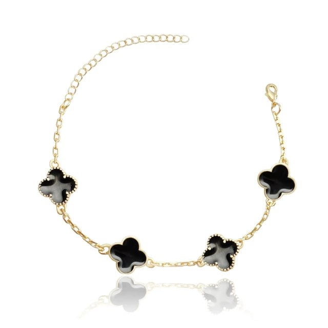 Pulseira Trevo Preta - Banho Ouro