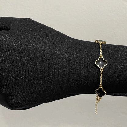 Pulseira Trevo Preta - Banho Ouro