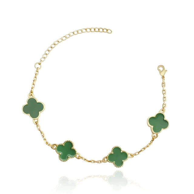 Pulseira Trevo Verde - Banho Ouro