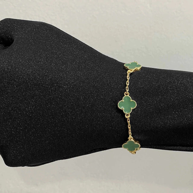 Pulseira Trevo Verde - Banho Ouro